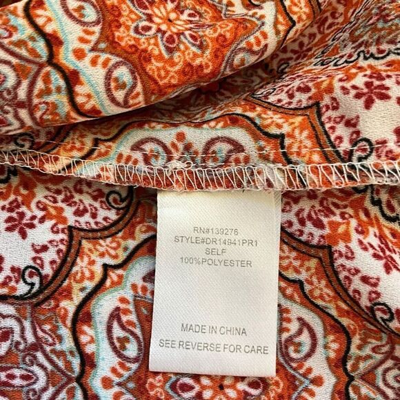 DR2 Daniel Rainn Womens Medium Pullover V Neck Top Orange Geometric Print - Picture 13 of 15